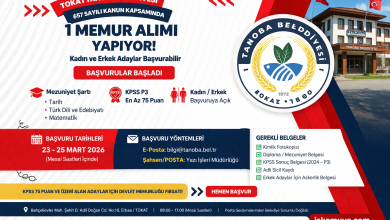 Tokat Tanoba Belediyesi 1 Memur Alımı Yapiyor